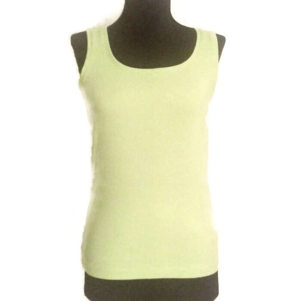 Chicos Size 0 S 4 Tank Top Womens Lime Green Ribbed Sleeveless Stretch Knit Tee